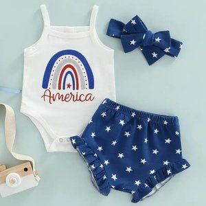 NEW Girl's Patriotic Rainbow America Outfit